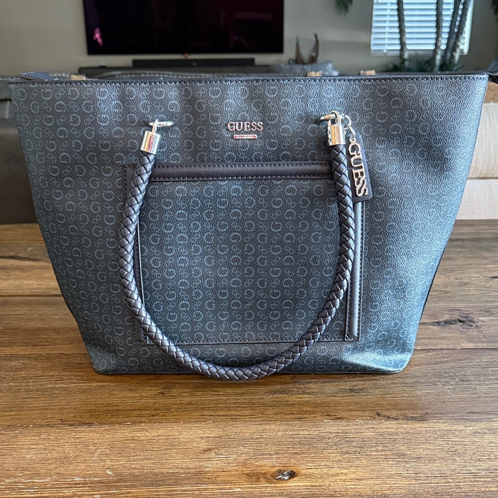 Guess Black/Brown Logo Tote with Braided Handles